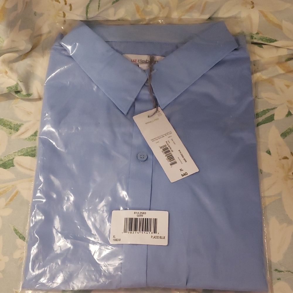 Light Blue womens button down shirt XL